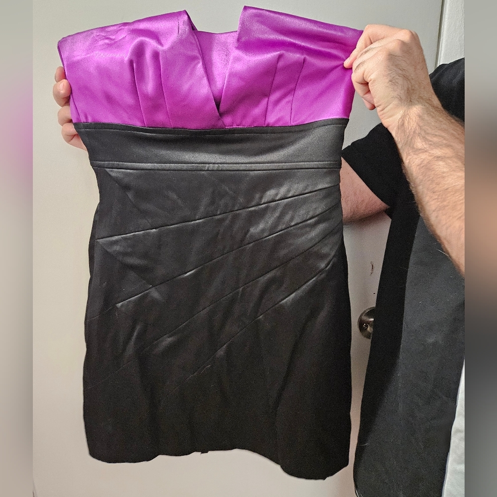 Teeze Me strapless mini dress, size 7, purple and black